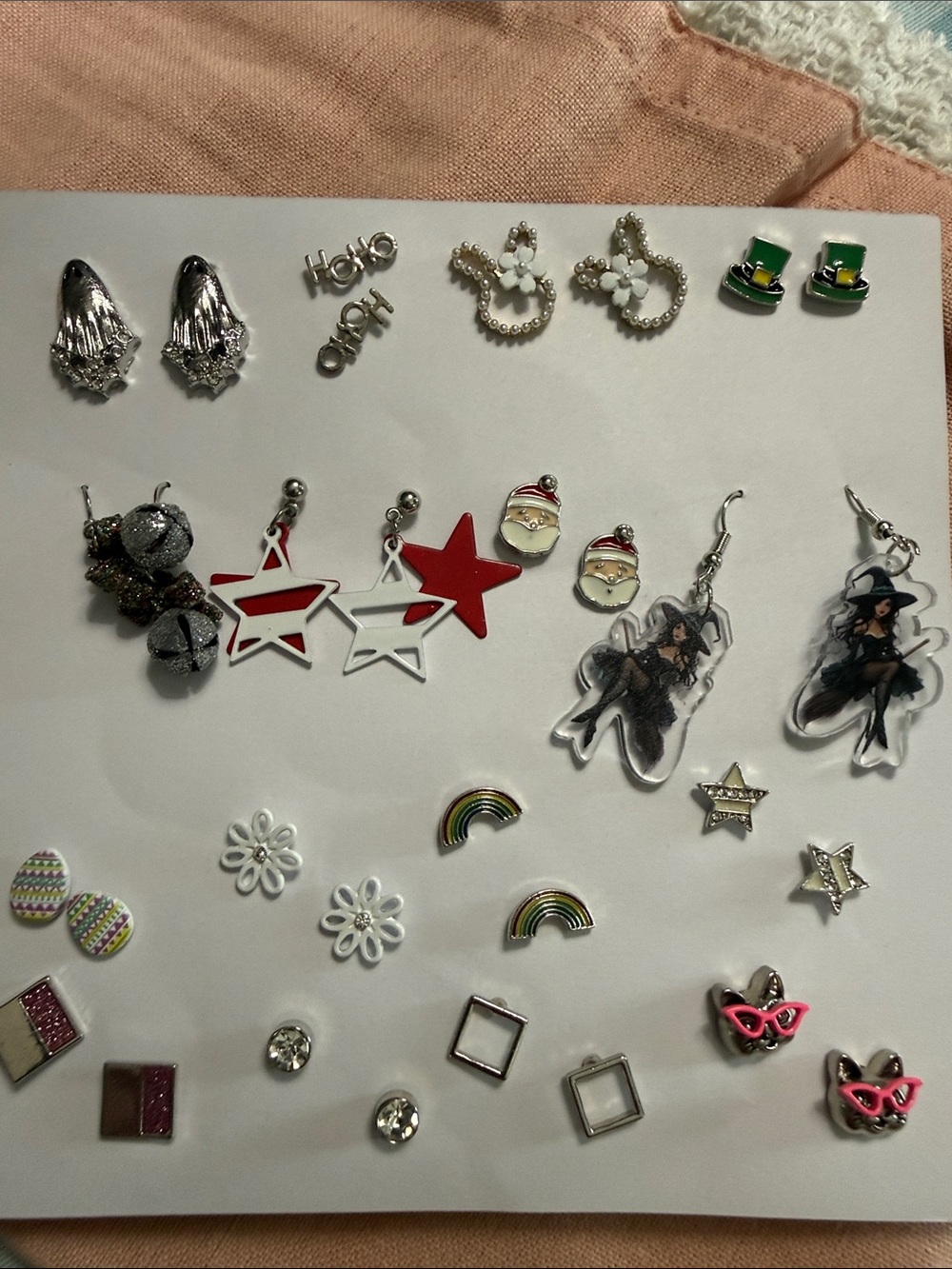 Kids Multi-Pair Earring Set in Silver, Red, White, Green